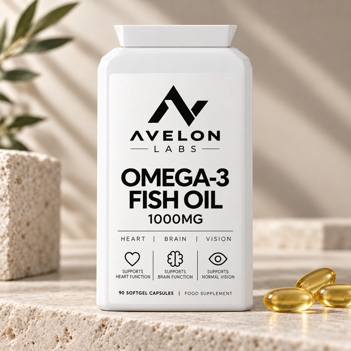 Avelon Labs Omega-3 Fish Oil 1000mg – 90 Softgel Capsules