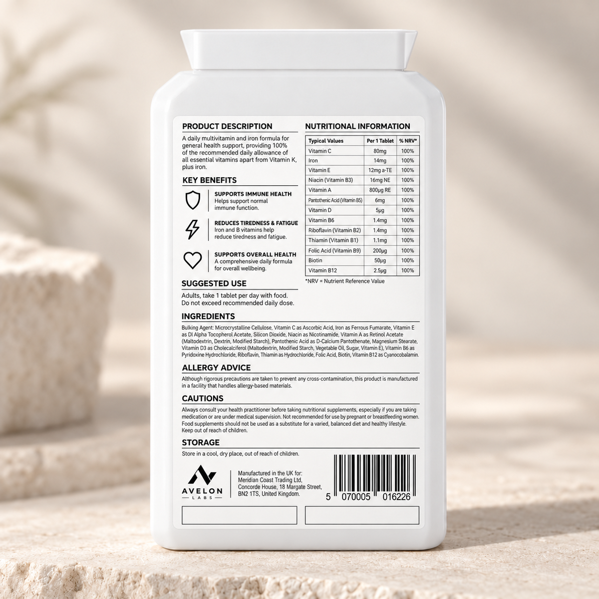 Avelon Labs Multivitamin Plus Iron – 180 Tablets
