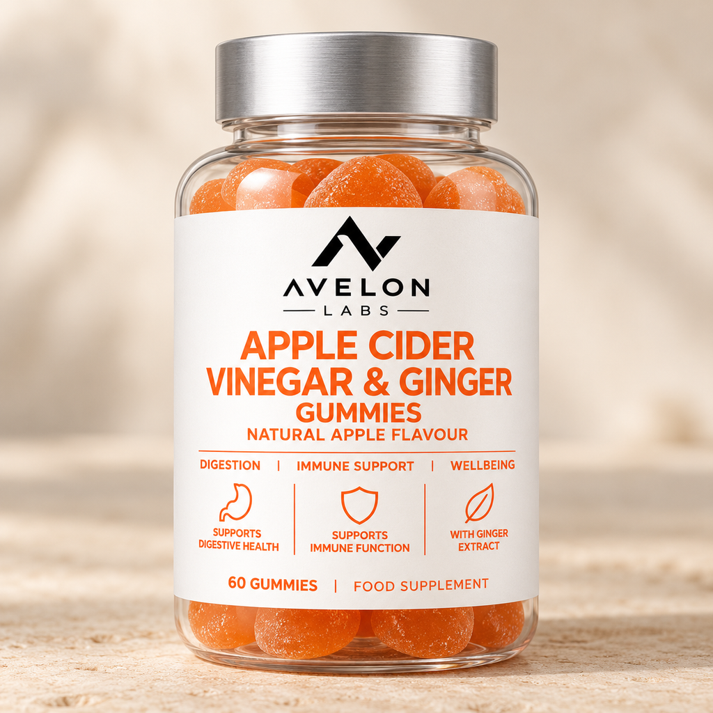 Avelon Labs Apple Cider Vinegar & Ginger - 60 Natural Apple Flavour Gummies