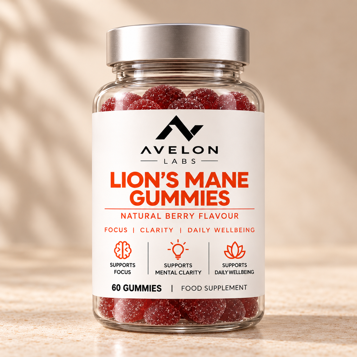 Avelon Labs Lion’s Mane Gummies – Natural Berry Flavour - 60 Gummies
