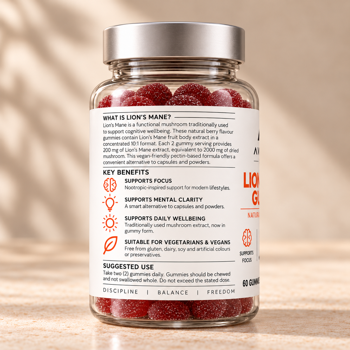 Avelon Labs Lion’s Mane Gummies – Natural Berry Flavour - 60 Gummies